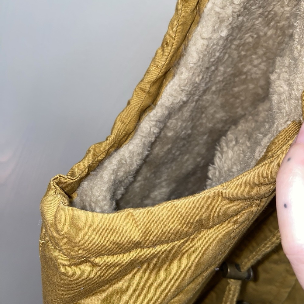 YMI Mustard Faux Fur Lined Cinched Waist‎ Hooded Vest Large Women's Snap Front - Picture 7 of 10